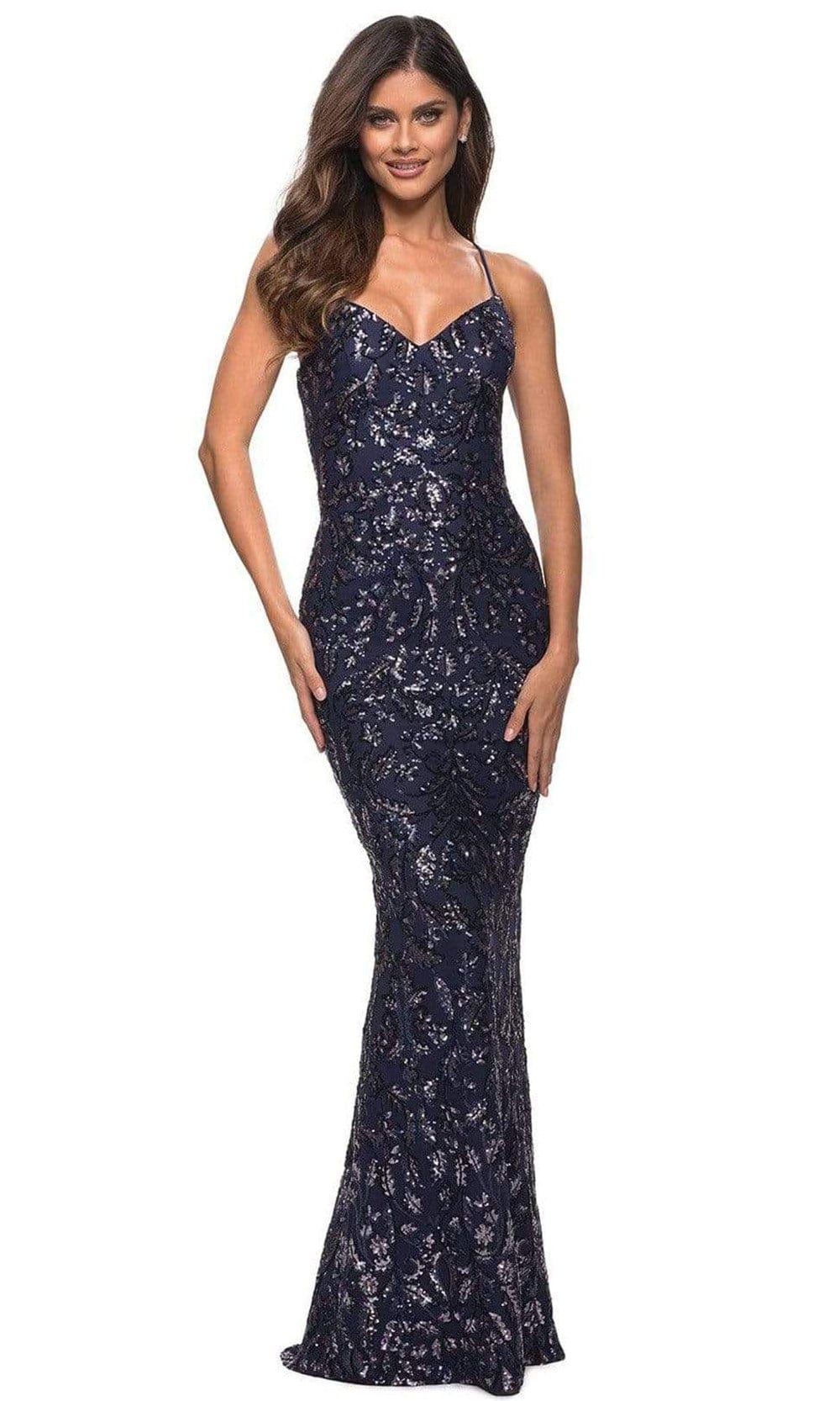 La Femme - 30150 Sequined V Neck Open Back Dress Prom Dresses