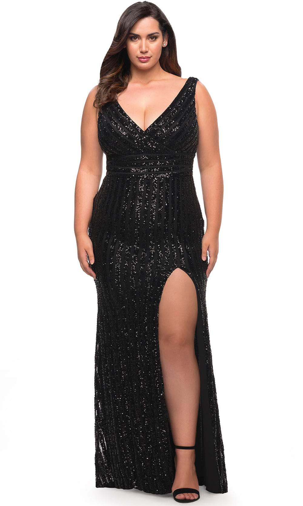 La Femme 30182 - Sequin Sleeveless Sheath Dress Special Occasion Dress 12W / Black