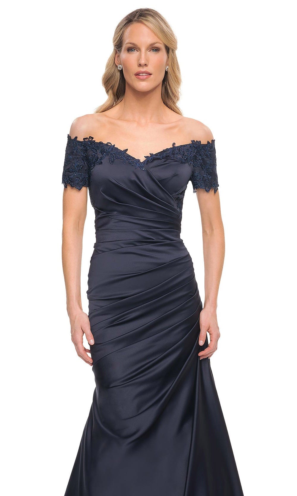 La Femme 30199 - Satin And Lace Pleated Gown Special Occasion Dress