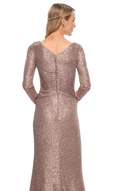 La Femme 30310 - Sequined Long Sleeves V-Neck Gown Mother of the Bride Dresses