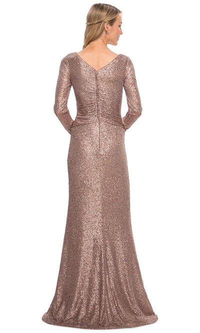 La Femme 30310 - Sequined Long Sleeves V-Neck Gown Mother of the Bride Dresses