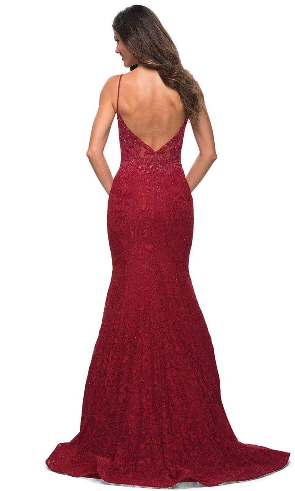 La Femme - 30320 Spaghetti Strap Lace Mermaid Gown Prom Dresses