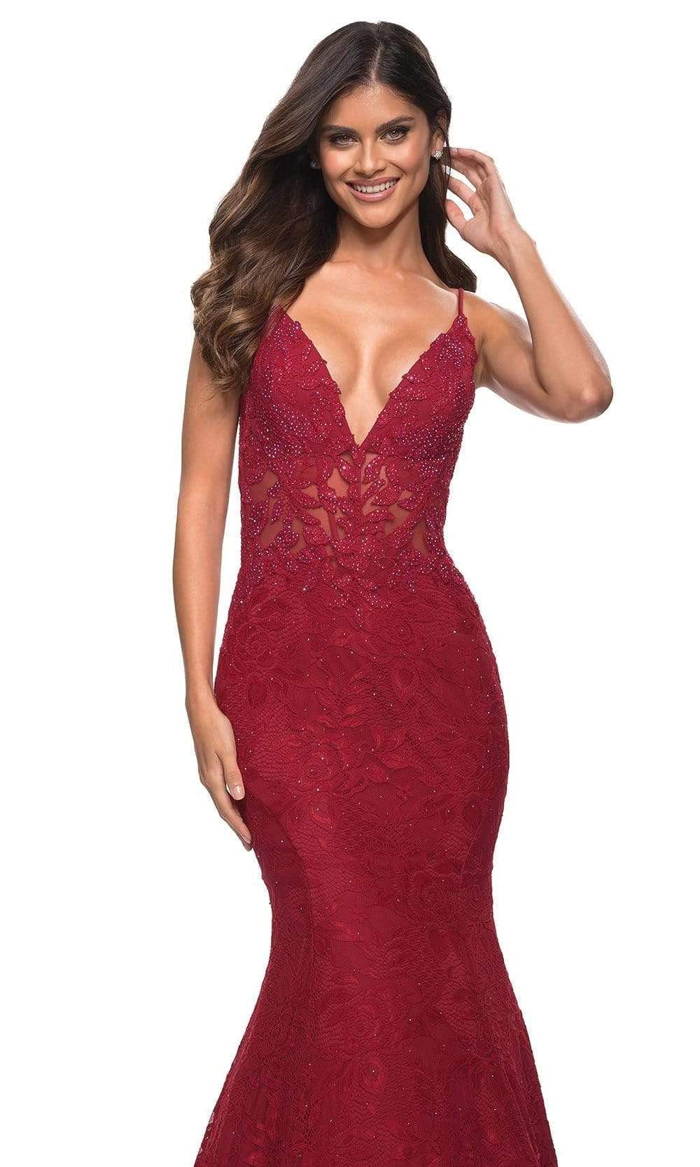 La Femme - 30320 Spaghetti Strap Lace Mermaid Gown Special Occasion Dress
