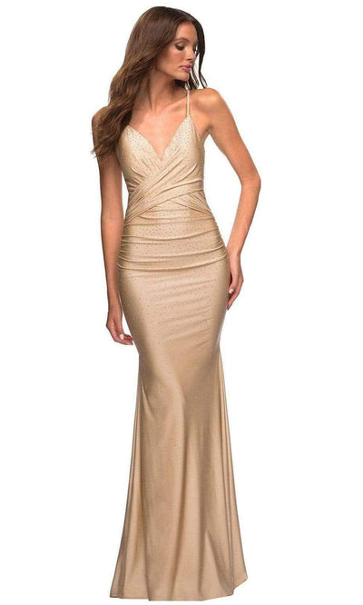 La Femme - 30340 Cross Bodice Beaded Gown Prom Dresses 00 / Light Gold
