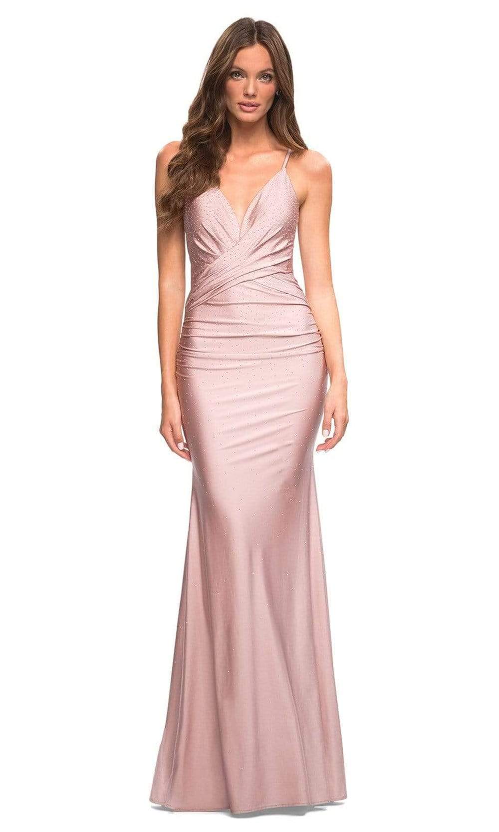 La Femme - 30340 Cross Bodice Beaded Gown Special Occasion Dress 00 / Mauve