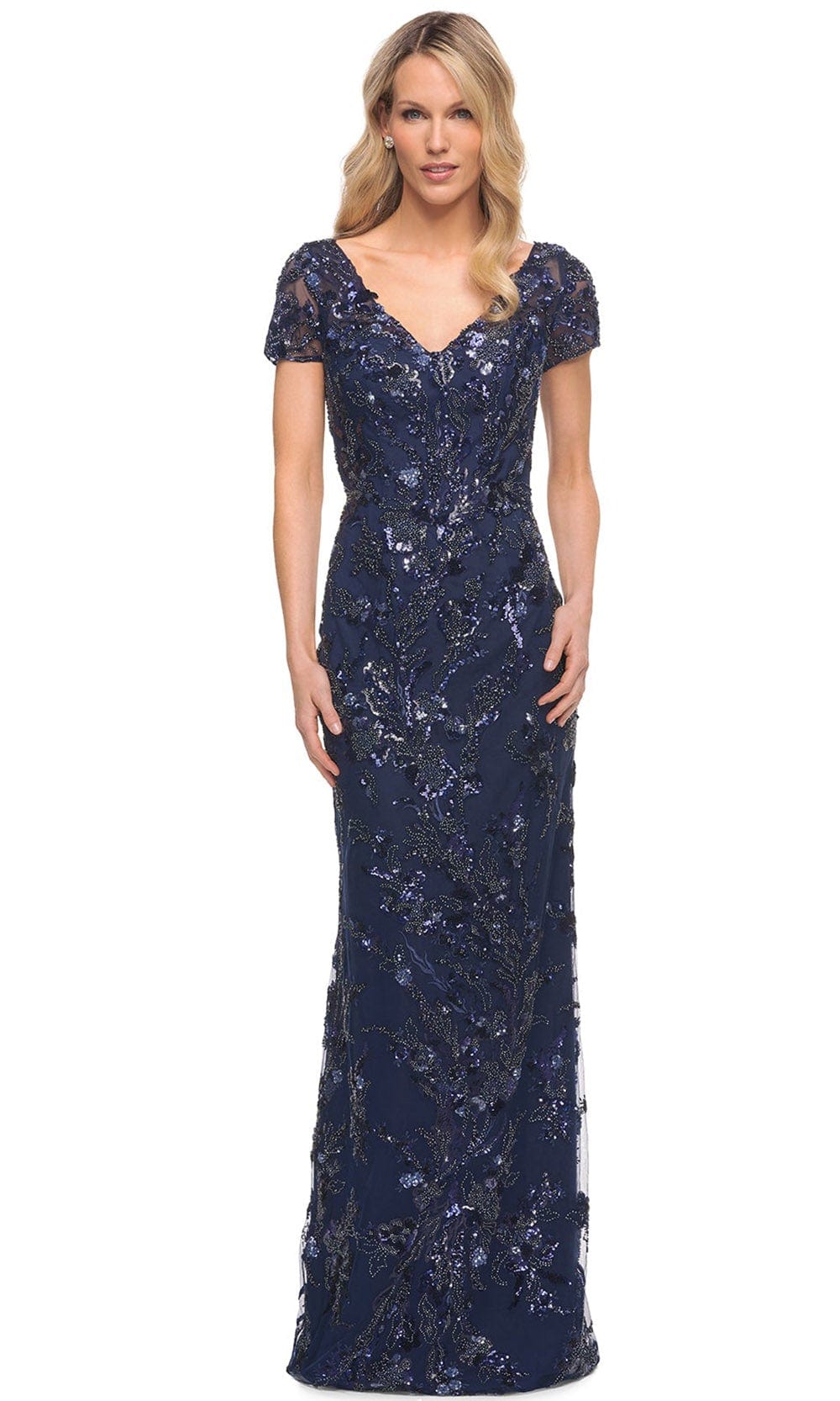 La Femme 30375 - Beaded Sheath Dress Mother of the Bride Dresses 4 / Navy