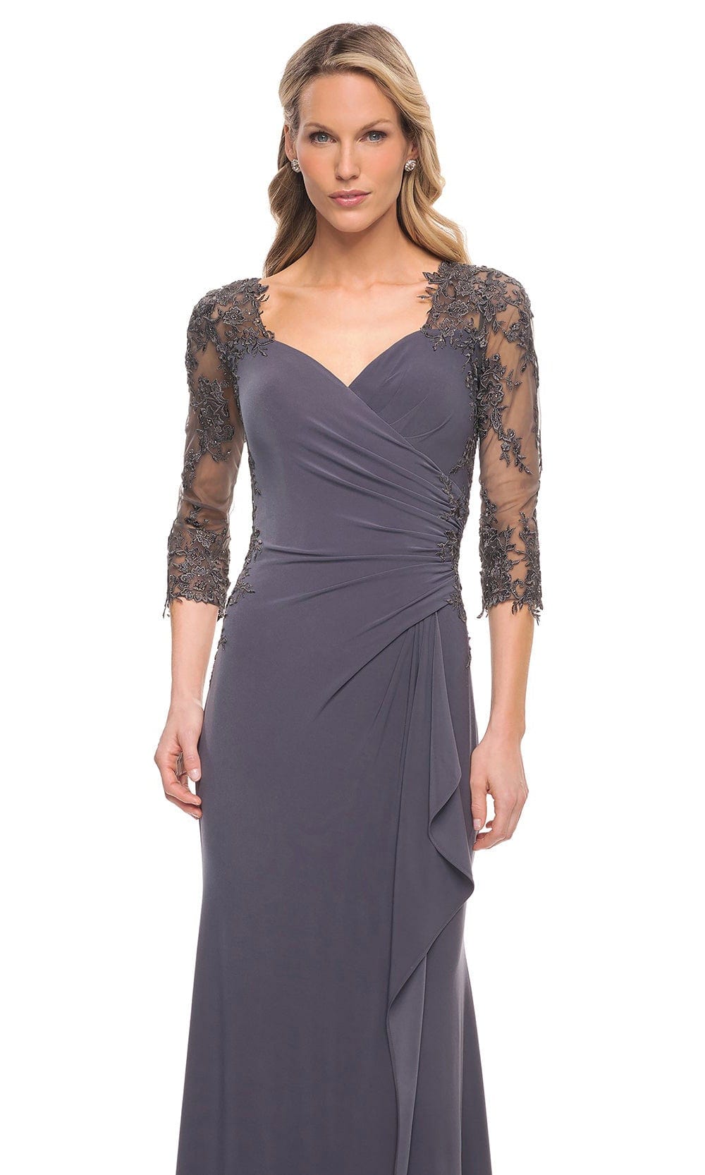 La Femme 30384 - Lace Covered Sleeves Net Jersey Gown Special Occasion Dress