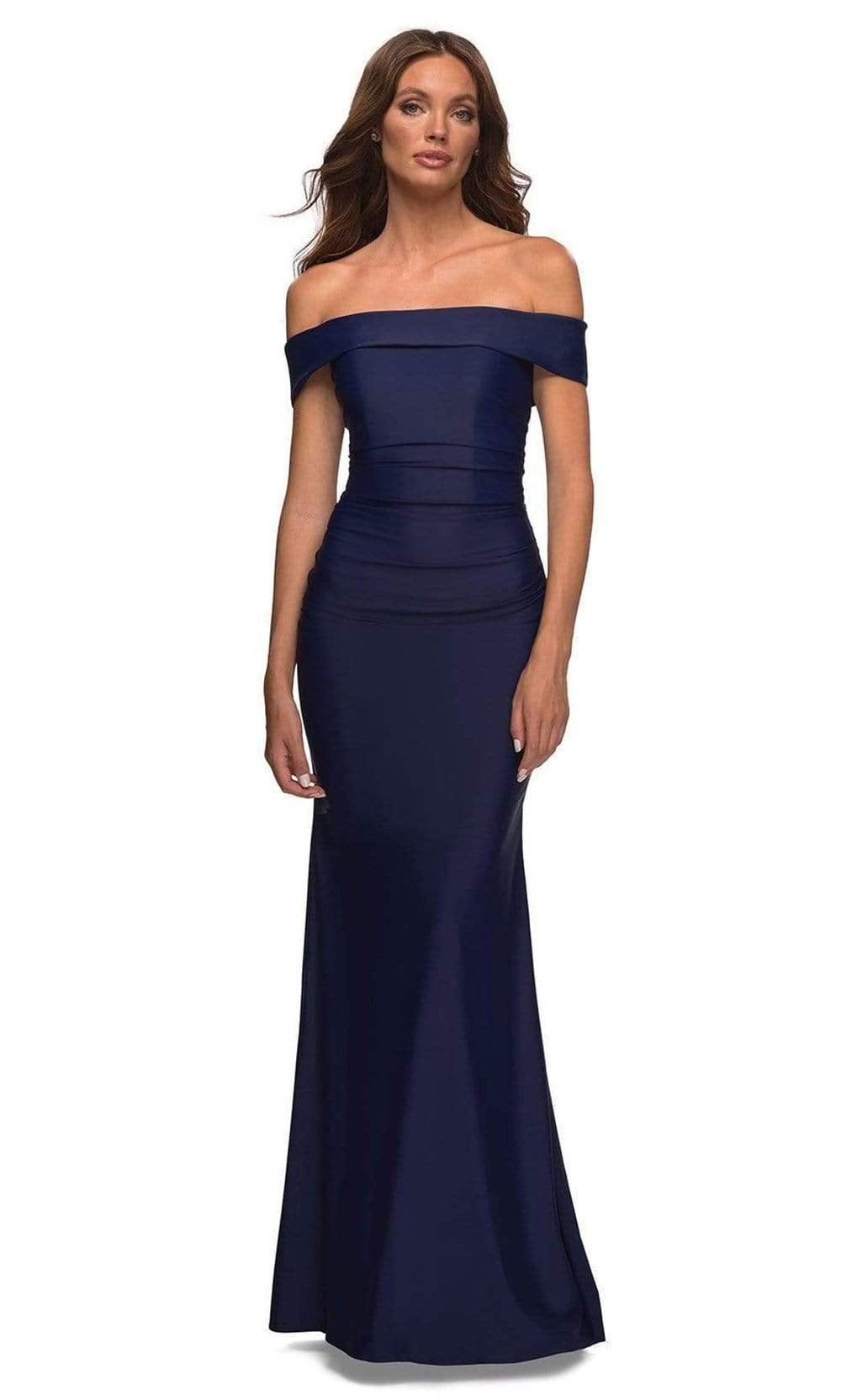 La Femme - 30422 Off Shoulder Sheath Dress Special Occasion Dress 00 / Navy