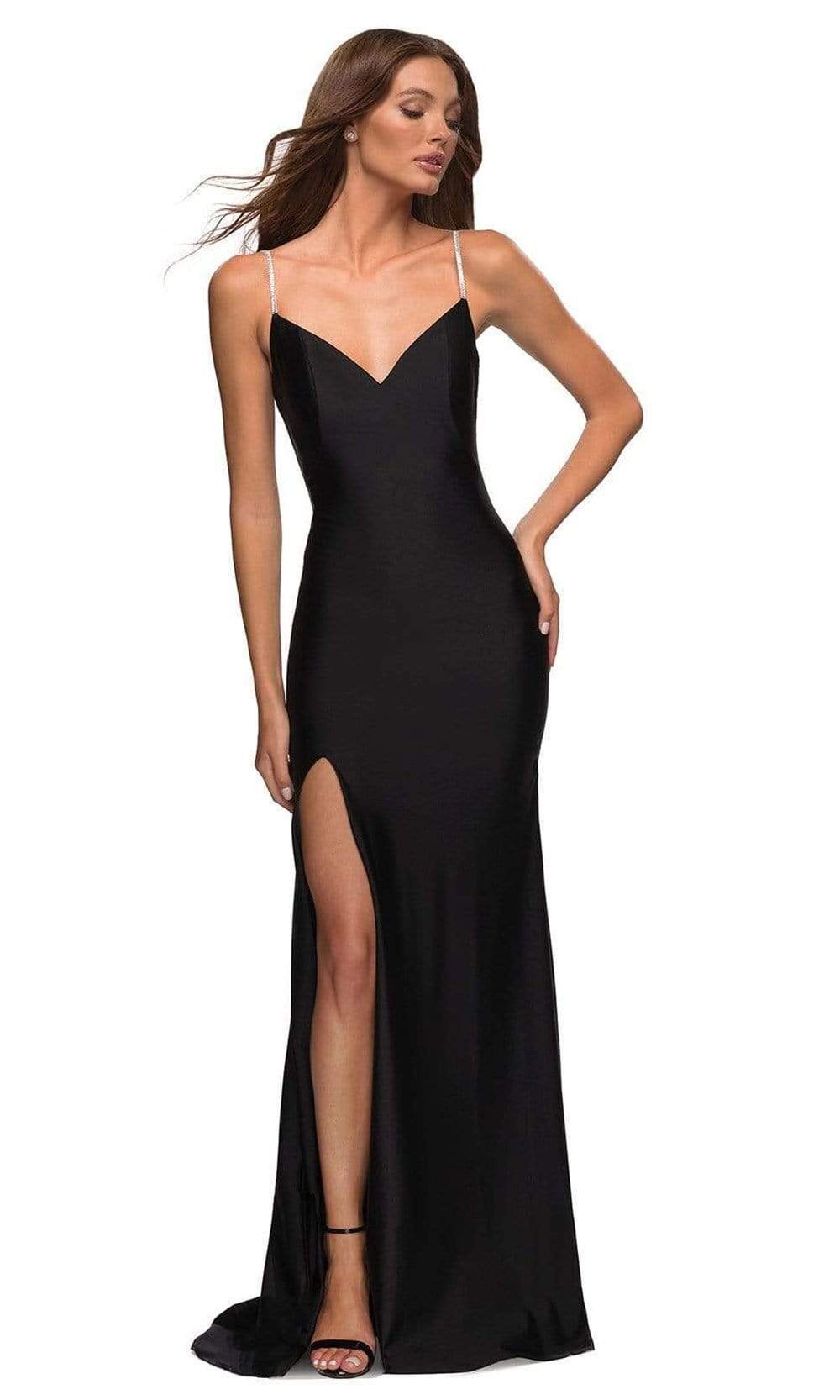 La Femme - 30435 Jeweled Strap Sheath Gown Special Occasion Dress 00 / Black