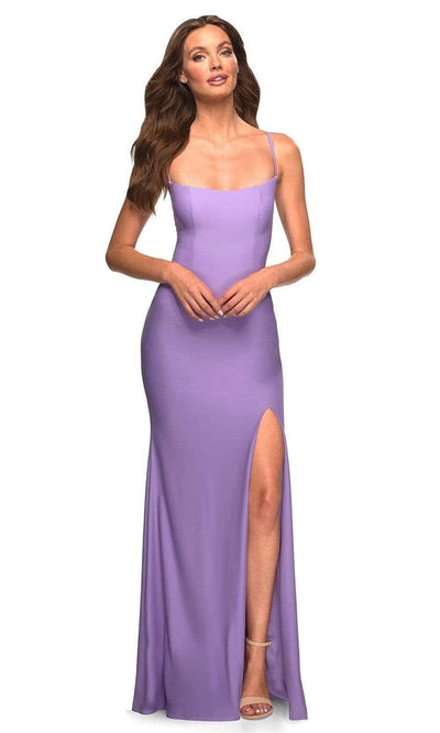 La Femme - 30436 Scoop Neck High Slit Gown Special Occasion Dress 00 / Periwinkle