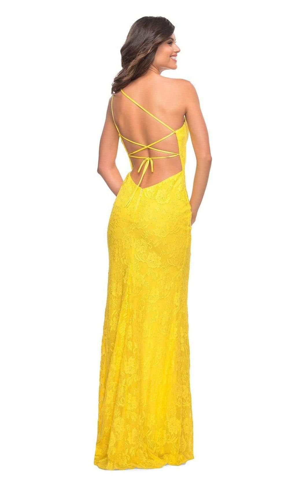 La Femme 30441 - Long Stretch Lace Sheath Dress - Lace U Back, Beaded, High Slit, Floor Length Hem ADASA La Femme 30441 - Long Stretch Lace Sheath Dress - Lace U Back, Beaded, High Slit, Floor Length Hem ADASA
