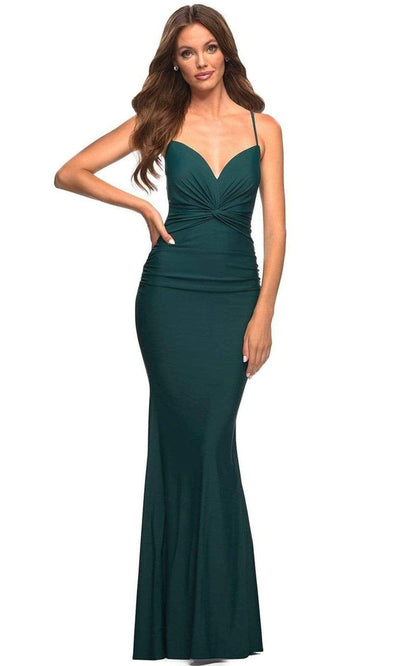 La Femme - 30471 Knot Style Long Gown Prom Dresses 00 / Emerald
