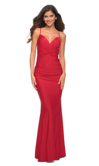 La Femme - 30471 Knot Style Long Gown Special Occasion Dress 00 / Red