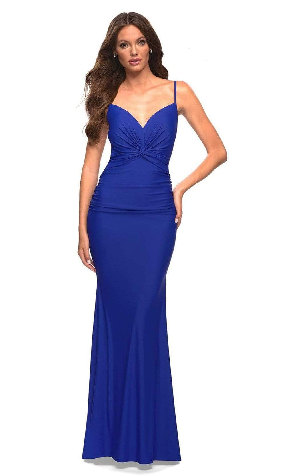 La Femme - 30471 Knot Style Long Gown Special Occasion Dress 00 / Royal Blue