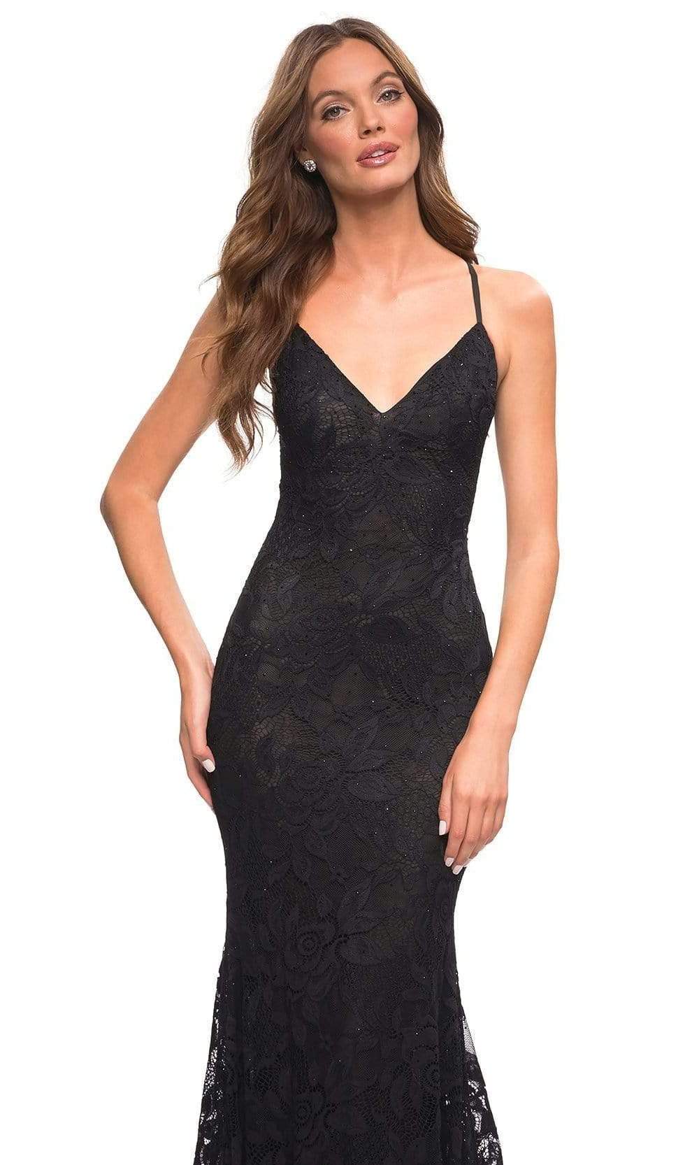 La Femme - 30511 V-Neck Stretch Lace Gown Special Occasion Dress