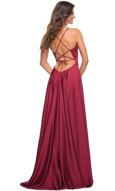 La Femme - 30512 V-Neck High Slit Satin Dress Prom Dresses