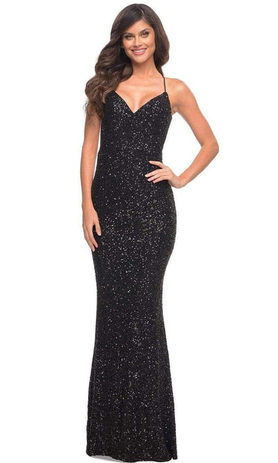 La Femme - 30523 Sequined Sheath Gown Prom Dresses 00 / Black