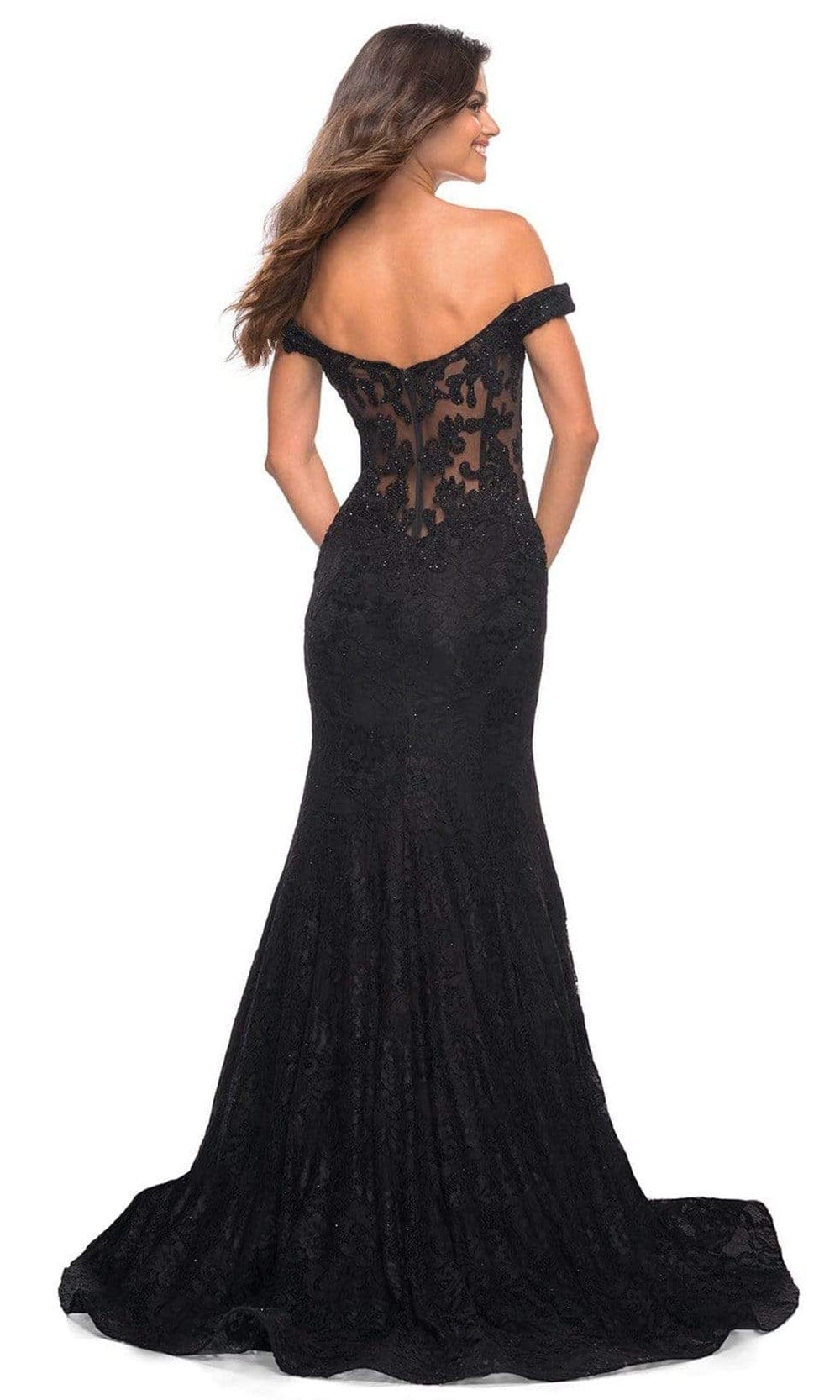 La Femme - 30564 Off Shoulder Stretch Lace Gown Evening Dresses