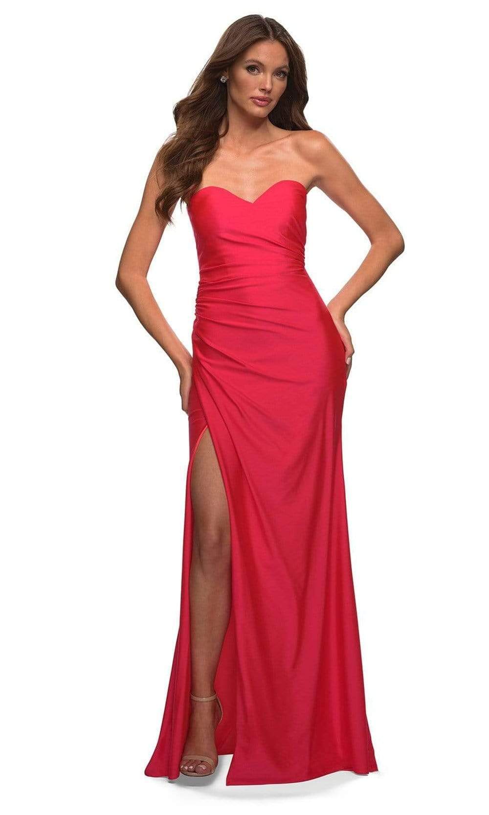 La Femme - 30600 Sweetheart High Slit Dress Special Occasion Dress 00 / Hot Coral