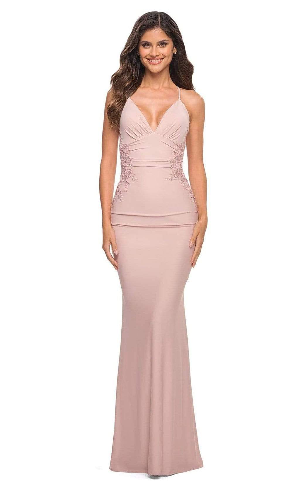 La Femme - 30706 Crisscross Back Sheath Dress Special Occasion Dress 00 / Mauve