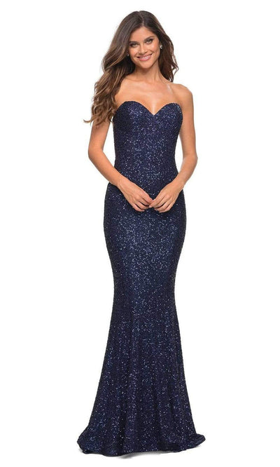 La Femme - 30714 Strapless Sequin Mermaid Gown Special Occasion Dress 00 / Navy