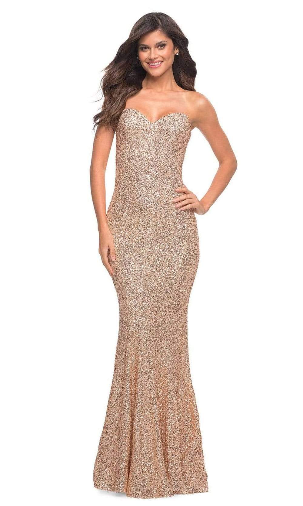 La Femme - 30714 Strapless Sequin Mermaid Gown Special Occasion Dress 00 / Rose Gold