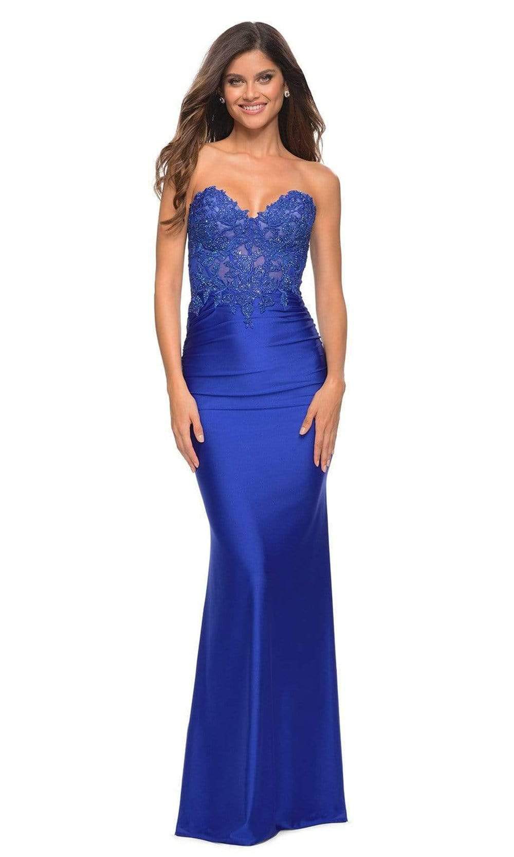 La Femme - 30720 Beaded Lace Jersey Gown Special Occasion Dress 00 / Royal Blue