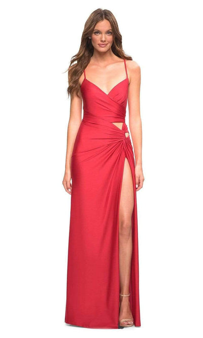La Femme - 30726 Cutout Ornate Sheath Gown Special Occasion Dress 00 / Red