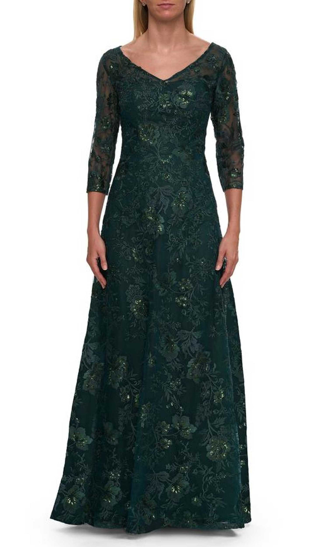 La Femme 30803 - Lace Gown with Sheer Sleeves