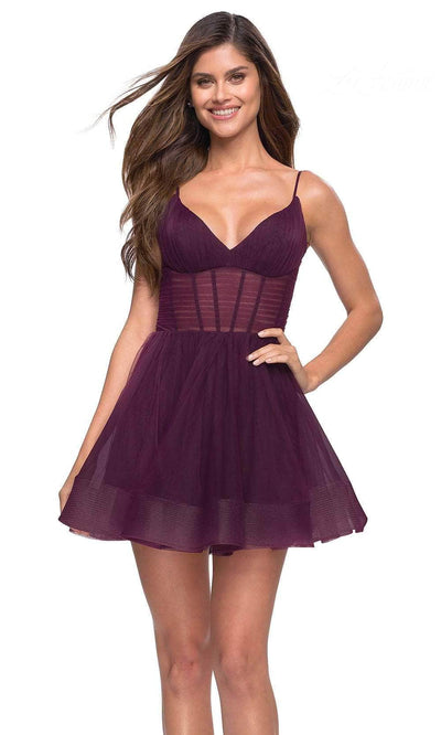 La Femme 30941 - V-Neck Sheer Corset Cocktail Dress Homecoming Dresses