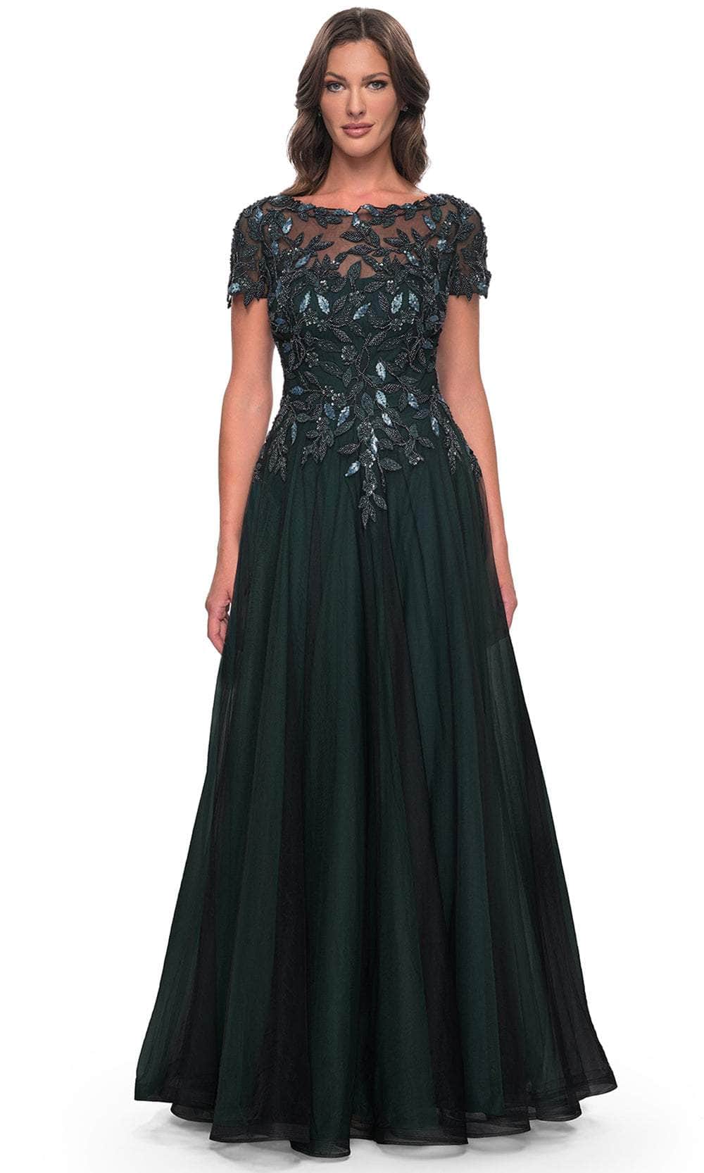 La Femme 31267 - Floral Sequin Formal Dress Evening Dresses 4 / Black/Emerald