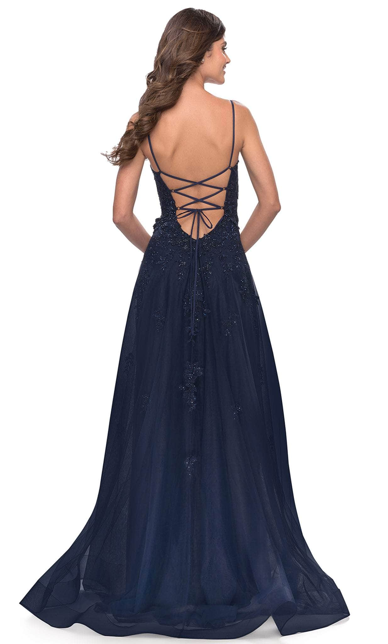 La Femme 31381 - Lace-Up Open Back Beaded Tulle Gown Special Occasion Dress