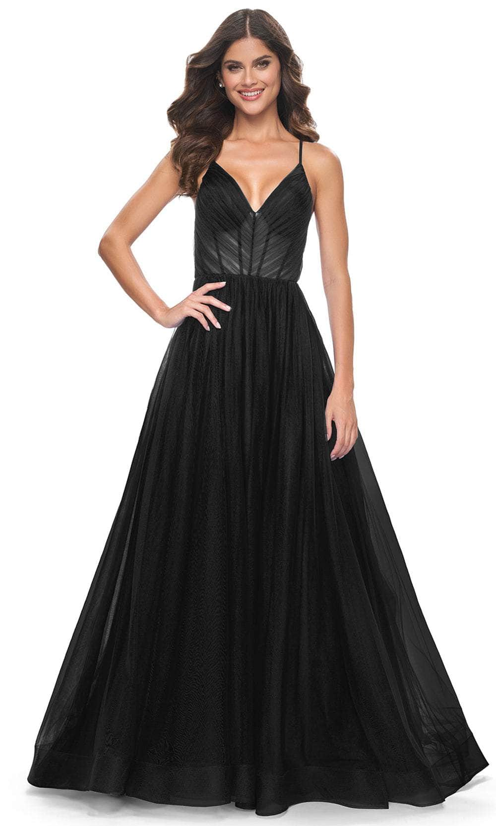 La Femme 31457 - Ruched Bodice V-Neck Prom Dress Evening Dresses