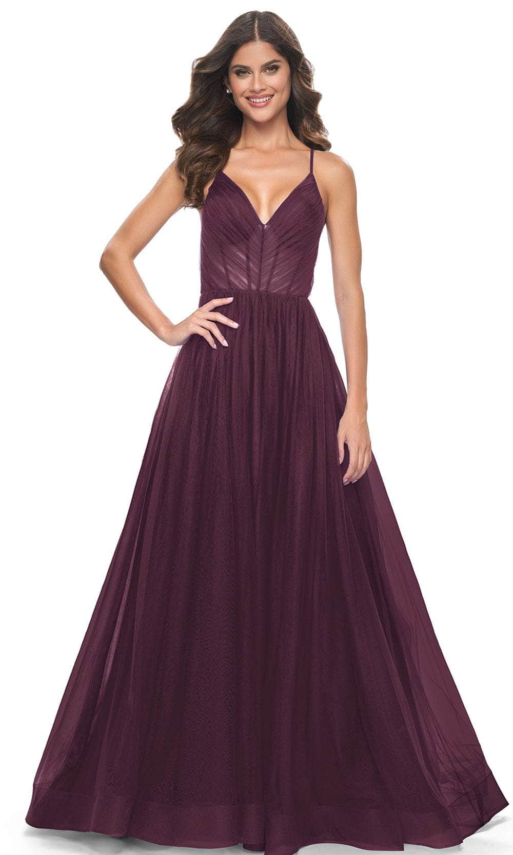 La Femme 31457 - Ruched Bodice V-Neck Prom Dress Evening Dresses