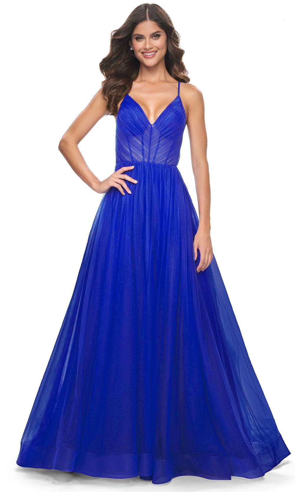 La Femme 31457 - Ruched Bodice V-Neck Prom Dress Evening Dresses