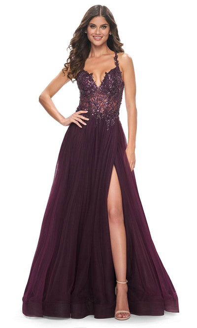 La Femme 31471 - Beaded A-Line Prom Dress Prom Dresses 00 / Dark Berry