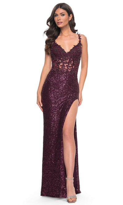 La Femme 31657 - Sleeveless Sequin Prom Gown Evening Dresses 00 /  Dark Berry