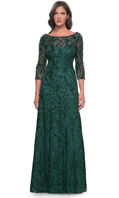 La Femme 31690 - Illusion Sequin Formal Dress Evening Dresses 4 / Emerald