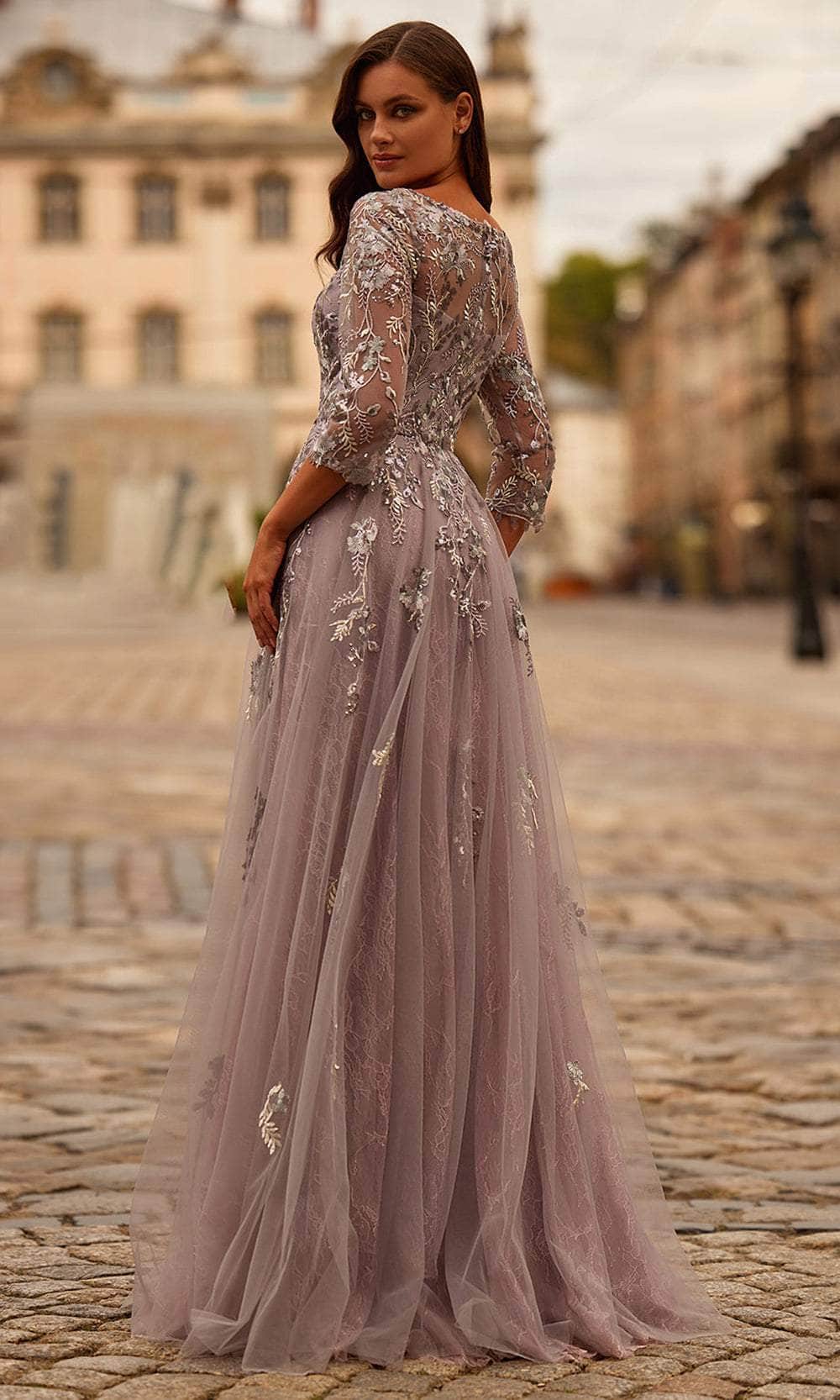 La Femme 31717 Lace Bodice Evening Gown | Formal Dress Shops 6 / Silver/Mauve La Femme 31717 Lace Bodice Evening Gown | Formal Dress Shops 6 / Silver/Mauve