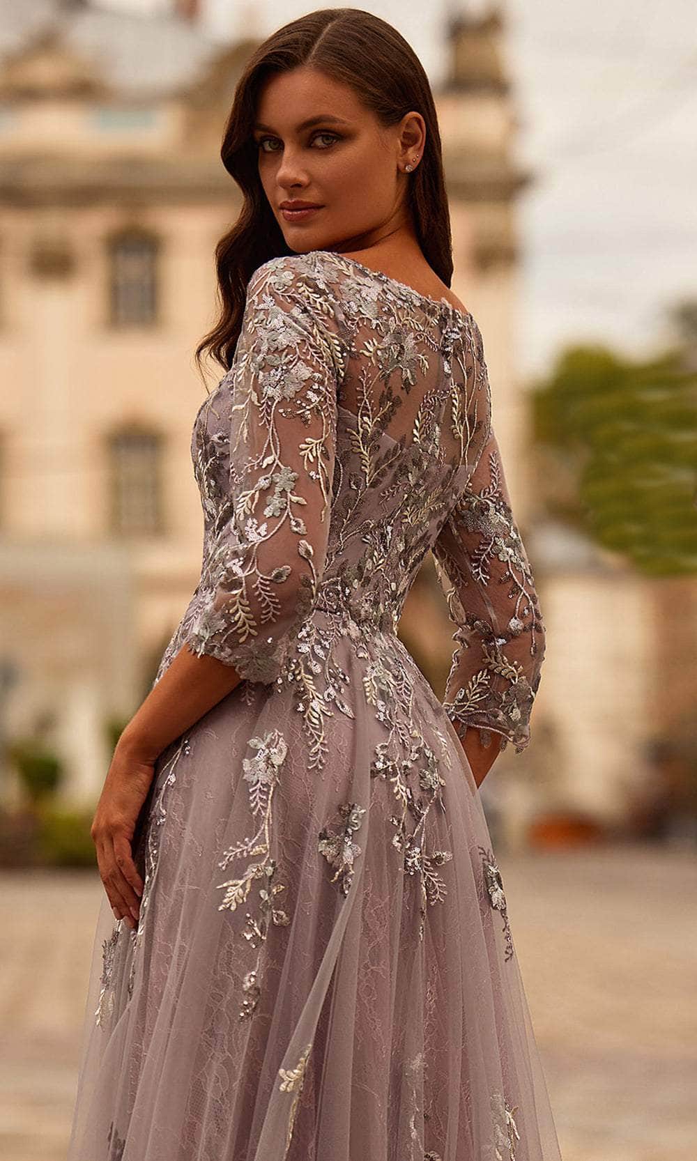 La Femme 31717 Lace Bodice Evening Gown | Formal Dress Shops 6 / Silver/Mauve La Femme 31717 Lace Bodice Evening Gown | Formal Dress Shops 6 / Silver/Mauve