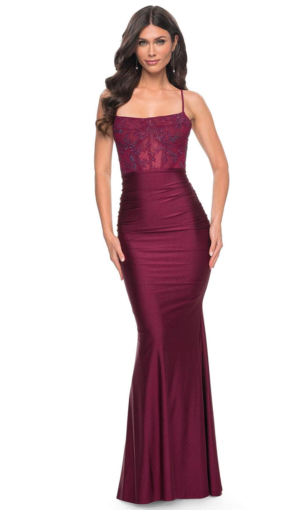 La Femme 31857 - Lace Styled Prom Dress Prom Dresses 00 / Dark Berry