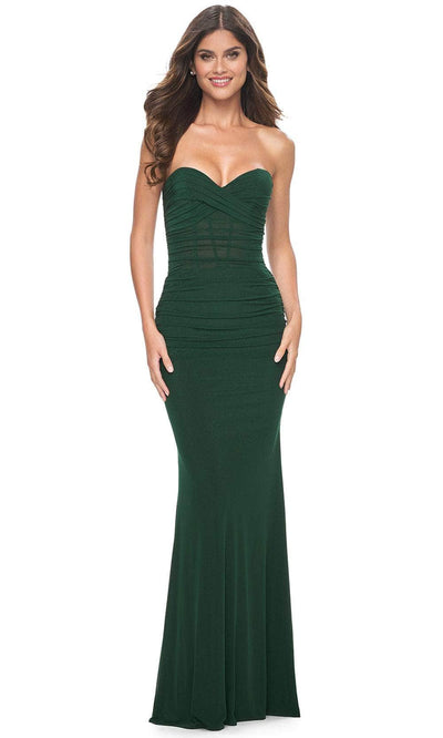 La Femme 31899 - Ruched Net Prom Dress Prom Dresses 00 / Emerald