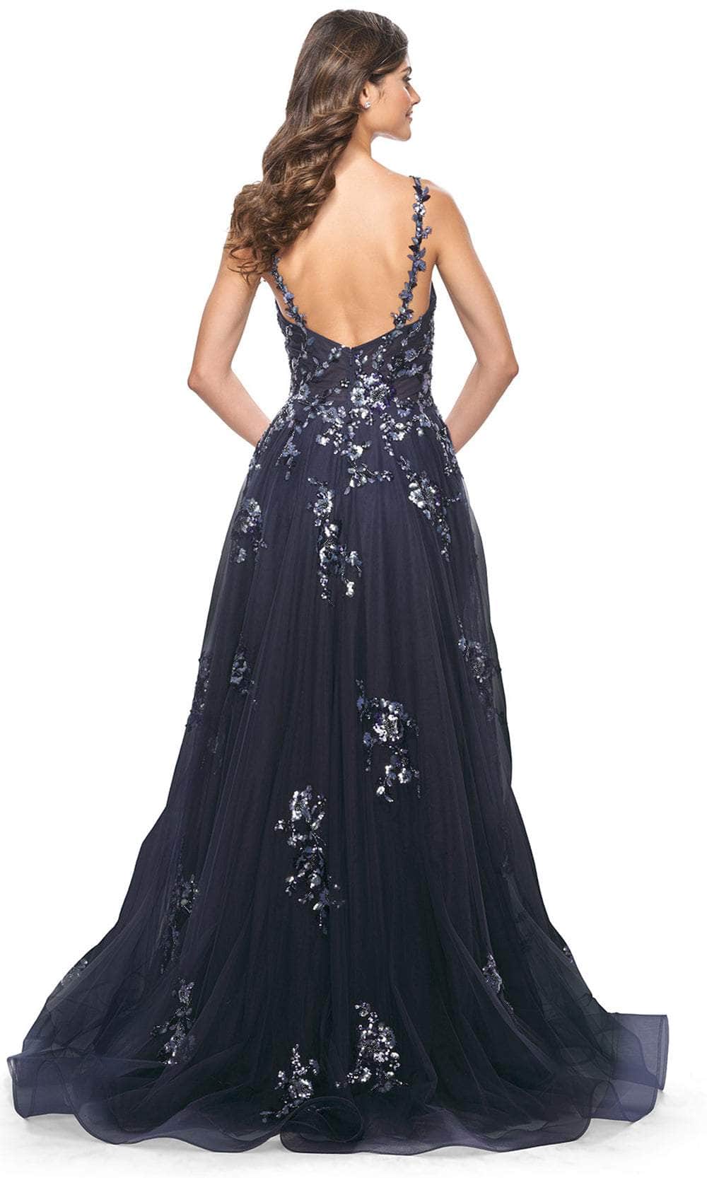 La Femme 31936 - V-Neck Sleeveless Prom Dress Evening Dresses 00 /  Navy
