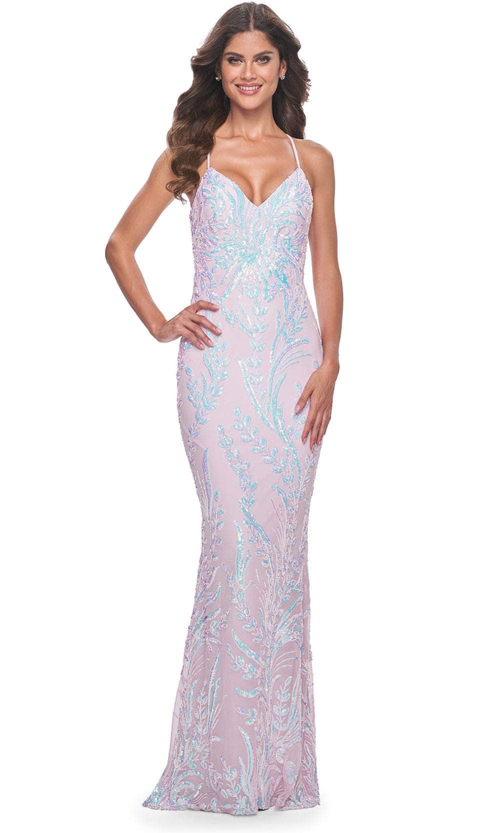 La Femme 31944 - Crisscross Back Sheath Prom Dress Evening Dresses 00 /  Light Pink