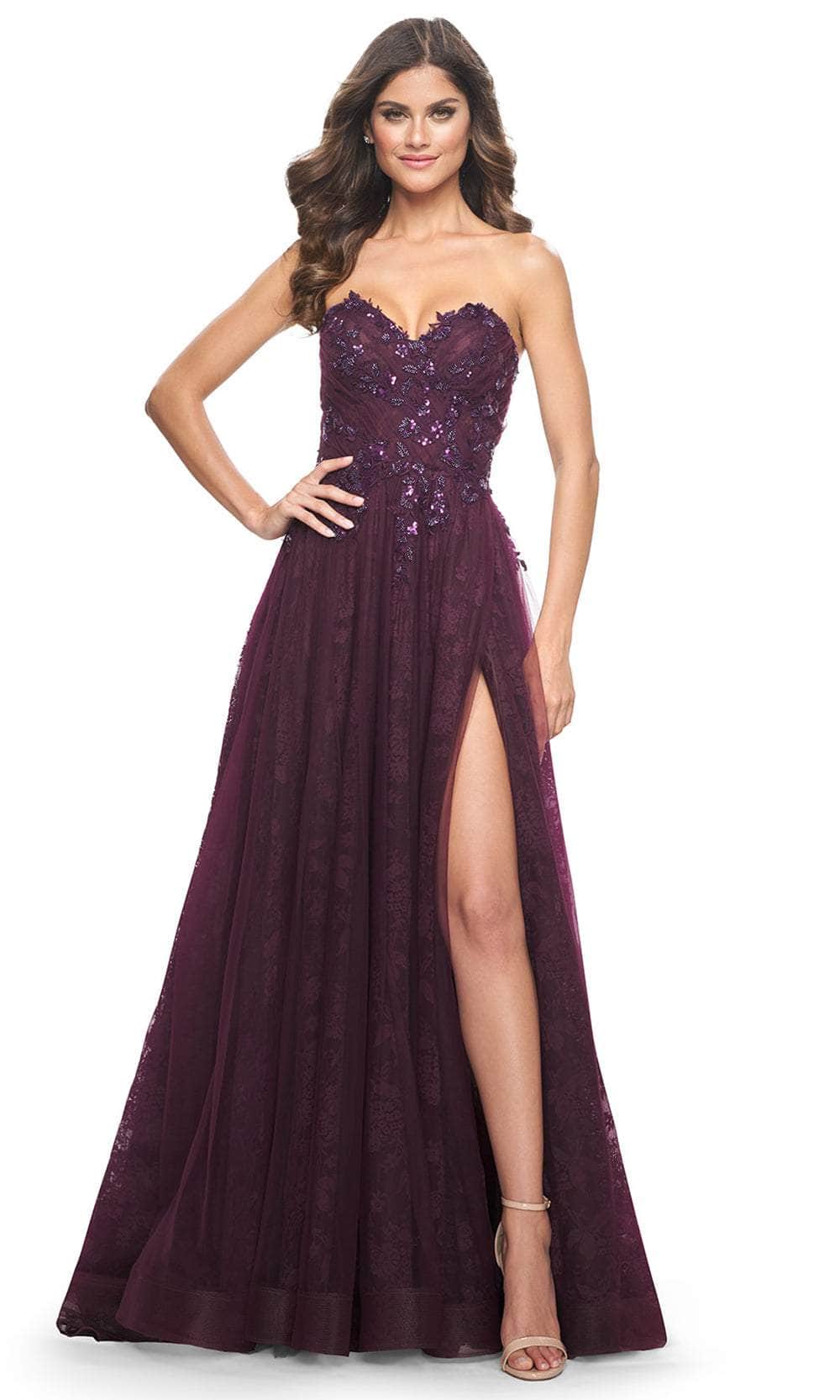 La Femme 31954 Appliqued Strapless A-Line Prom Dress | Formal Dress Shops Black / 6 La Femme 31954 Appliqued Strapless A-Line Prom Dress | Formal Dress Shops Black / 6