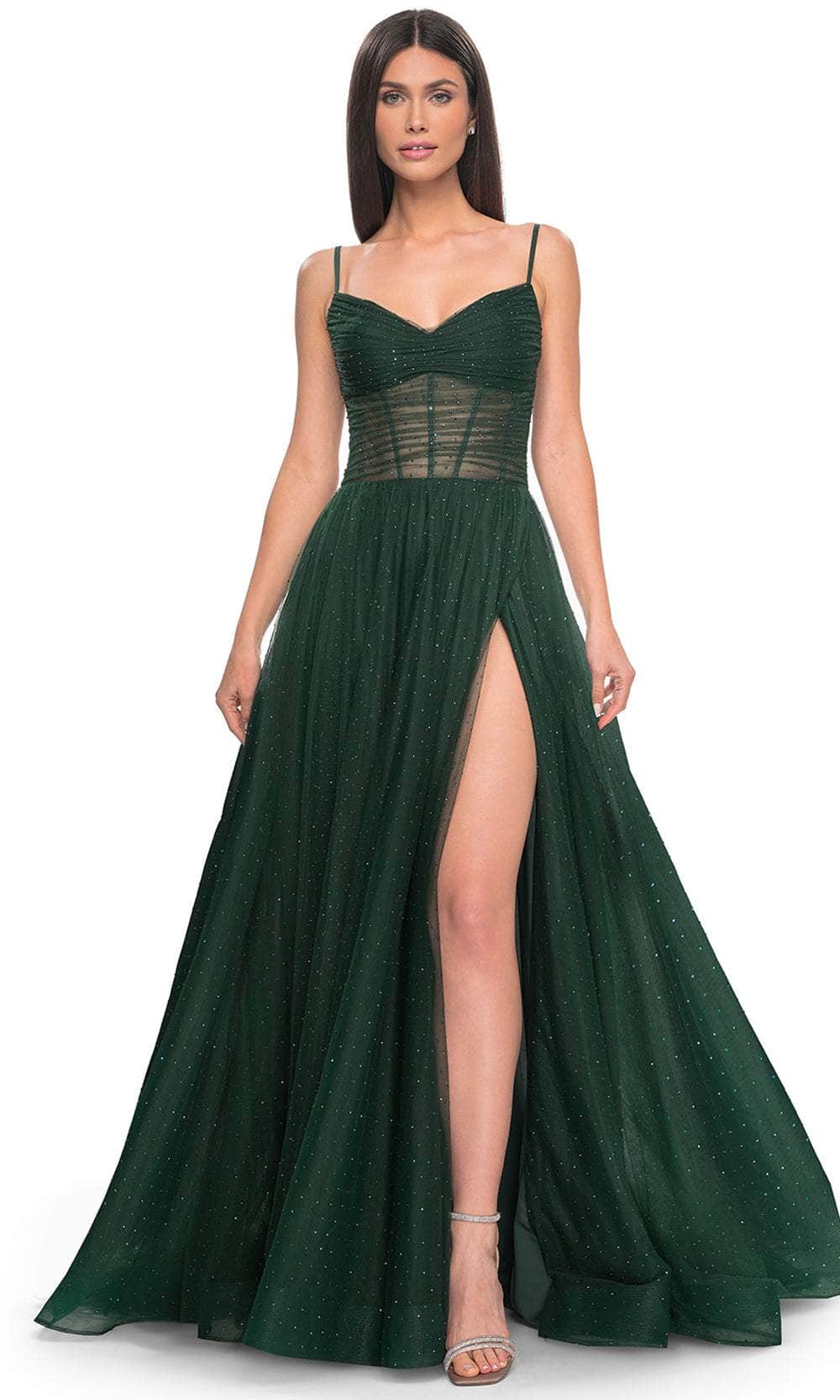 La Femme 31970 - High Slit A-Line Prom Dress Special Occasion Dress 00 / Dark Emerald