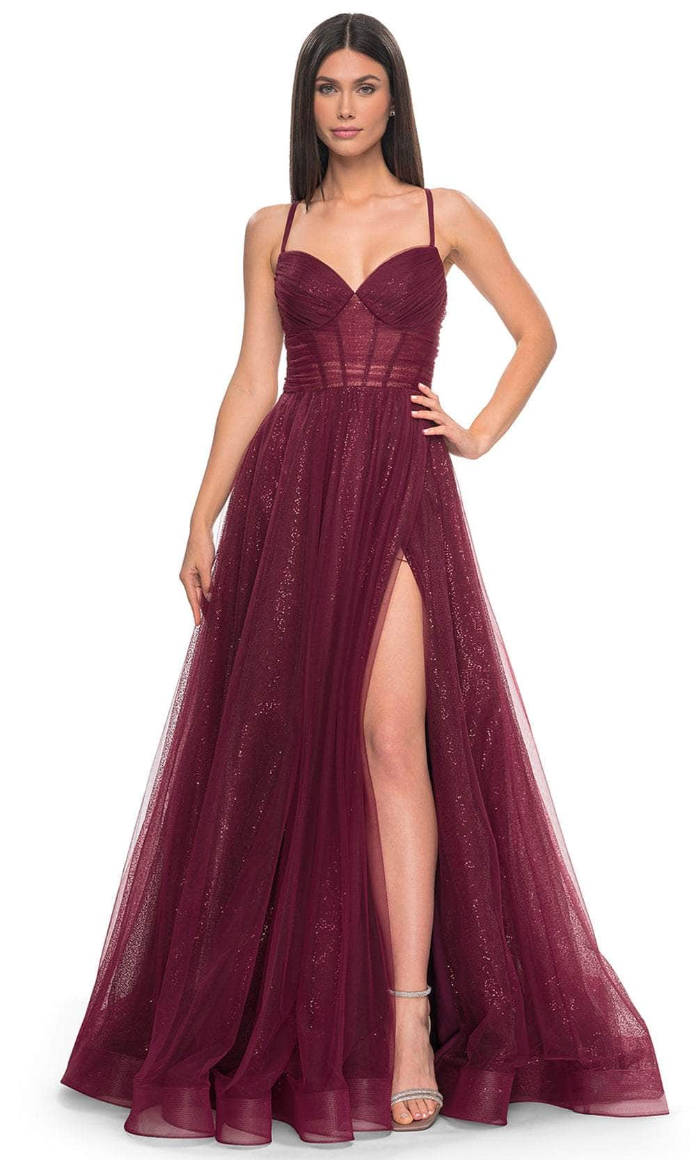 La Femme 31986 - Ruched Corset A-Line Prom Dress Evening Dresses 00 /  Dark Berry