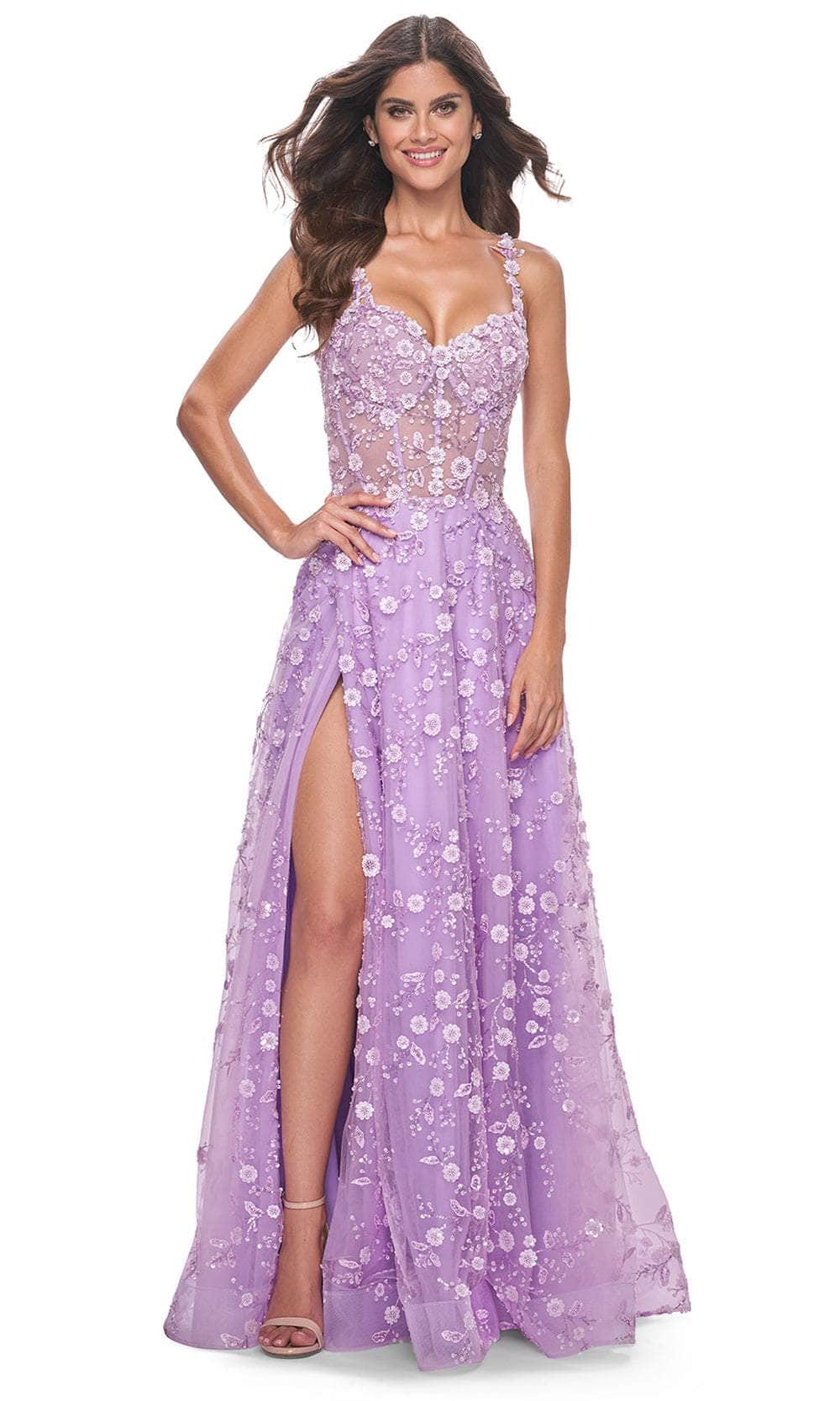 La Femme 31996 - Floral Bustier Prom Dress Evening Dresses 00 /  Lavender