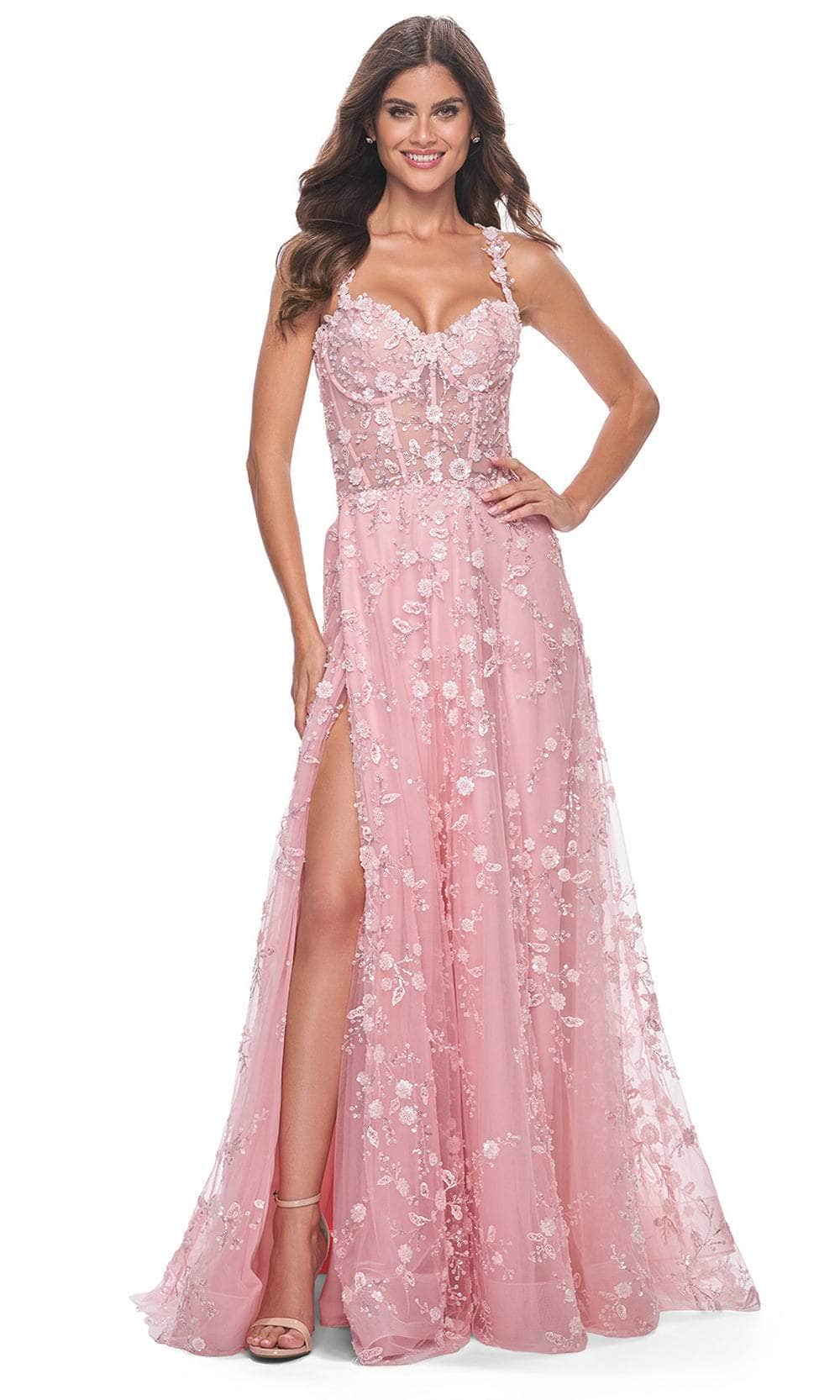 La Femme 31996 - Floral Bustier Prom Dress Evening Dresses 00 /  Pink