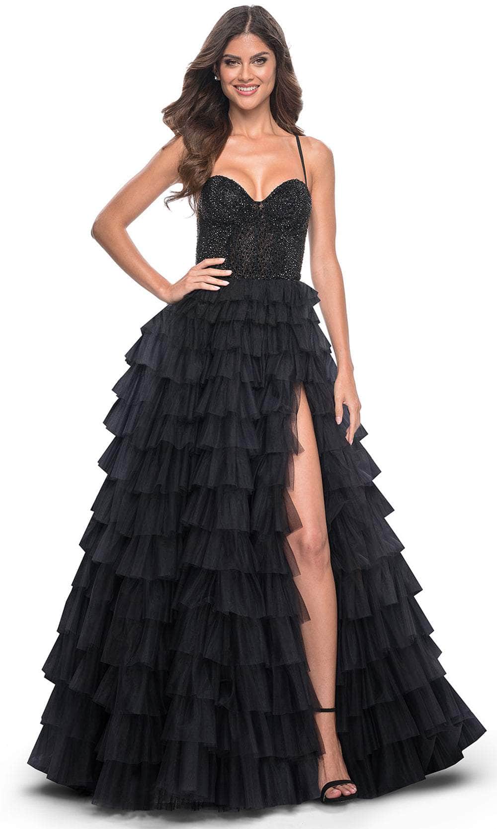 La Femme 32002 - Tiered Ruffle A-Line Prom Gown Evening Dresses 00 /  Black